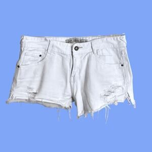 ZARA Shorts Women 6 Boyfriend Cut Off Jeans Raw Hem Distressed Denim White